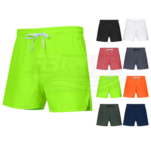 Men's <b>Black</b> Quick Dry Drawstring Sport Shorts Solid Color Elastic Waist Knitted Polyester Short Length Front Logo - Product Image 6