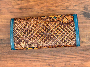 Cartera de cuero occidental mecanizada a mano, grano completo genuino de cartera de mano de cuero de alta calidad, cartera Floral de cuero hecha a mano al por mayor - Product Image 5