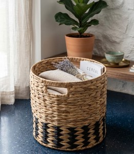 Large Handwoven Water Hyacinth <b>Basket</b> with Cutout Handles Decorative <b>Wicker</b> Storage <b>Basket</b> for Laundry, Toys and Home Storage - Product Image 6