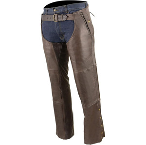 Samroz Sports Men's Brown 4-Pocket <b>Thermal</b> Lined Premium Motorcycle Leather Chaps - Product Image 1