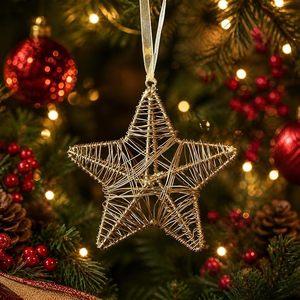 Ornement étoile en fil d'or suspendu, pendentif étoile tissé 3D, décoration d'arbre de Noël - Product Image 4