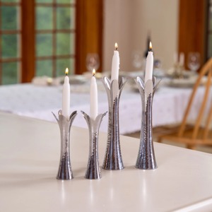 Modern Silver Flower Design Candle Holders Stylish Decorative Accent Suitable For Dining <b>Table</b> Decor And Special <b>Occasions</b> - Product Image 3
