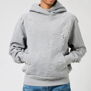Sudadera con capucha de mezcla de algodón a la moda, con efecto desgastado, ligera, cómoda y duradera, perfecta para ropa urbana y actividades al aire libre. - Product Image 1