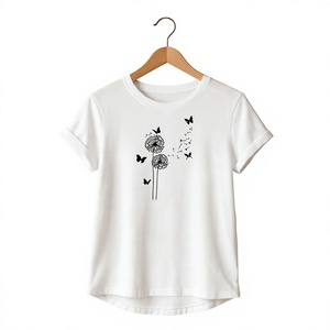 T-shirt décontracté pour femme, blanc uni, col rond, manches courtes, coupe ajustée, 100% coton jersey, toutes saisons, broderie, écologique - Product Image 5