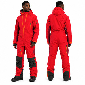 Professional Skiing Snowsuit Adults Red One-Piece <b>Overall</b> Polyester/Nylon <b>Waterproof</b> 10,000mm Hooded Multiple Pockets Reinforced - Product Image 3