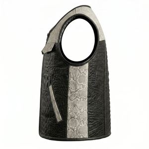 Men Genuine Leather <b>Vest</b> <b>Black</b> Gray Snake Print Patchwork Spliced Collarless Casual Outer Wear - Product Image 5