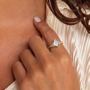 Ethiopian White <b>Opal</b> Kite Cut <b>Ring</b> 925 Sterling Silver Natural <b>Opal</b> Engagement <b>Ring</b> Minimalist October Gift - Product Image 3