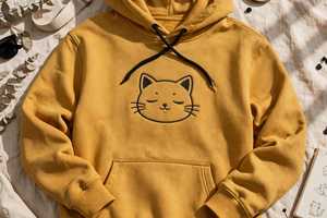 Sweat-shirt à capuche noir pour homme avec imprimé chat de dessin animé, coupe classique, en molleton de coton, décontracté, écologique, avec poche - Product Image 6