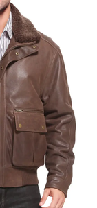 Blouson Bomber en Cuir Véritable Vieilli pour Homme, Col Rabattu, Fermeture Éclair, Style Moto Biker, Vêtement d'Hiver - Product Image 3