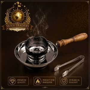 Metallic Black Bakhoor Burner Charcoal Incense Holder Gunmetal Oud Censer With Wooden Handle Frankincense Burner And Tong - Product Image 1