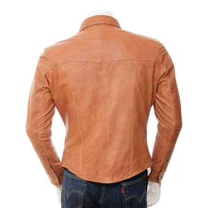 Premium <b>Men</b>’s Tan Leather Shirt Jacket - Genuine Lambskin Western Style Shacket - Product Image 3