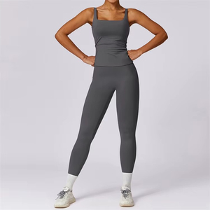 Ensemble de yoga à carreaux pour femmes grandes tailles, logo personnalisé, extensible dans quatre directions, tissu intelligent écologique, taille mi-haute, léger - Product Image 3