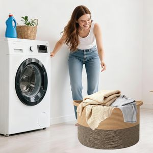 65L Large Woven Cotton Rope Nursery <b>Basket</b>, Laundry <b>Basket</b> Laundry Hamper with Handles,Blanket <b>Basket</b> <b>Storage</b> - Product Image 1