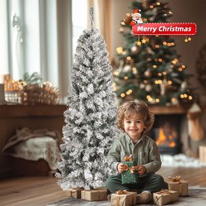 6 FT Snow-Flocked Hinged Christmas Tree Unlit Artificial Pine Tree with 320 Branches Pencil-Style Christmas Tree - Product Image 5