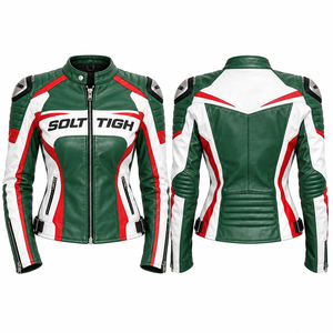 Chaqueta de Motocicleta de Cuero Genuino para Mujer, Diseño Color Block, Cuello Alto, Cierre de Cremallera, Chaqueta de Motociclista - Product Image 6