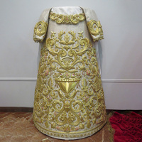 Robe de soirée et de mariage pour femme, en soie brodée à la main, avec tissu doré motif Vierge Sacrée, personnalisée, design moderne