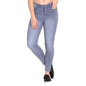 Jean en denim stretch skinny taille mi-haute pour femme, délavage bleu clair, coupe ajustée, longueur cheville, mélange de coton doux, pantalon décontracté - Product Image 1