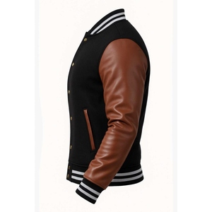 Chaqueta de cuero personalizada tipo bomber, premium, con cremallera, para motociclista, con cuello y puños acanalados, estilo urbano, OEM, marca privada, venta al por mayor - Product Image 2