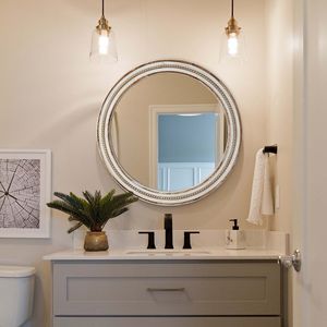 Specchio da parete decorativo in legno a cerchio rustico da 23.62 pollici per camera da letto bagno ingresso perline per ufficio domestico per decorazioni murali - Product Image 2