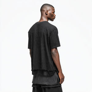 Camiseta de doble capa para hombre, estilo urbano de verano, con hombros caídos, camisetas de doble capa para hombre, camisetas de doble capa con corte oversize para hombre - Product Image 4