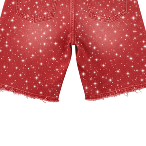 Shorts en jean décontractés pour hommes, couleur unie, délavés, ornés de strass, logo personnalisé, coupe ample, taille élastique, dernière collection - Product Image 6