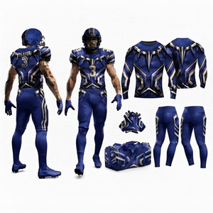 Wholesale American Football Jersey Set Sublimated Compression Top Pants <b>Gloves</b> Backpack Fitted Men's Uniform - Product Image 1