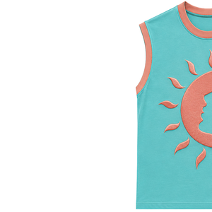 Camiseta sin Mangas Azul Turquesa con Diseño de Sol Bordado en Coral, Chaleco Casual de Verano para Mujer, Tops de Moda Personalizados OEM - Product Image 3