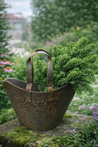 Maceta Decorativa Estilo Cesta Galvanizada, Perfecta para Plantas de Jardín y Exhibiciones de Plantas al Aire Libre, Hecha a Mano en India - Product Image 1