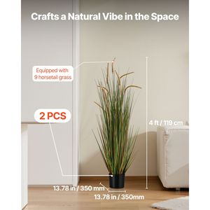 Paquete de 2 plantas de césped artificial de PVC premium de 47 pulgadas, tipo horsetail, en maceta, con arbustos de follaje artificial para uso en interiores y exteriores - Product Image 2