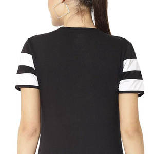 Camiseta de Manga Corta con Cuello Redondo a Rayas Blancas y Negras para Mujer, Corte Regular, Tejido de Algodón, Informal, para Todas las Temporadas - Product Image 3