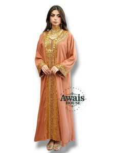 ชุดเดรสยาวสีน้ำตาลสำหรับผู้หญิง แบรนด์ Awais House ตกแต่งด้วยงานปักมือประดับลูกปัด ผ้าโพลีเอสเตอร์ ระบายอากาศได้ดี คอสูง แขนยาว ความยาวคลุมเท้า สไตล์เรียบร้อย - Product Image 4