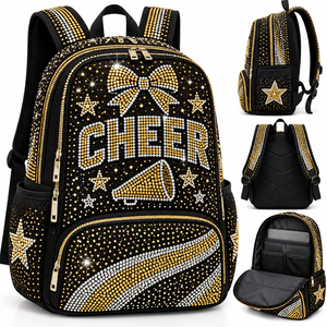 Sac à dos de cheerleading en strass pour filles, sac à dos scintillant en cristal avec nœud, étoile et mégaphone, multi-poches pour l'école - Product Image 3
