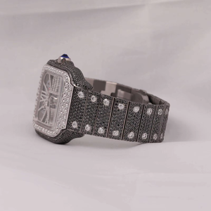 <b>Square</b> Dial Quartz <b>Watch</b> Stainless Steel Band Moissanite Style Diamond Inlay Vintage Wristwatch <b>for</b> <b>Men</b> - Product Image 5