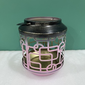 Iron <b>Lantern</b> Candle Holder Pink <b>Black</b> Geometric Design Home Decoration - Product Image 2