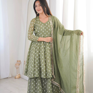 ชุดสูทผ้าไหมกรุบกรอบสีม่วงแบบดั้งเดิมพร้อม dupatta ไร้รอยยับและยืดได้สำหรับ Eid - Product Image 1