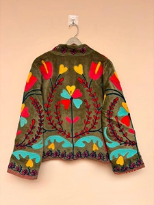 Suzani Velvet Floral Embroidery <b>Reversible</b> <b>Jacket</b> Bridesmaid Winter Kimono Duster Festival Bohemian Cotton Outerwear Gift for - Product Image 3