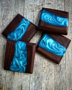 Eco Friendly Walnut Wood Epoxy <b>Coasters</b> <b>for</b> <b>Drinks</b> Smooth Finish Walnut Wood Epoxy Resin <b>Coasters</b> - Product Image 1