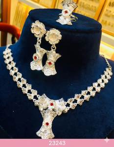 Parure de bijoux en alliage de zinc plaqué or 24 carats pour femme, style vintage Dubaï, avec broche fleur de perle, boucles d'oreilles et collier, cadeau d'anniversaire - Product Image 3