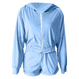 Ensemble assorti de chemise à capuche courte et short pour femme, nouvelle collection été, ensemble deux pièces pour le sport, tenue décontractée pour femme - Product Image 2