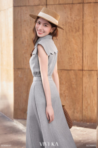 Blusa gris sin mangas para mujer, cuello vuelto, con botones, elegante, para primavera y verano, informal, para oficina, MELA - Product Image 4