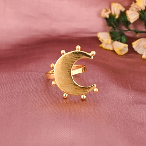 Bague élégante demi-lune en laiton plaqué or réglable pour femme, cadeau de mariage et de fiançailles, vente en gros de 25 paires - Product Image 1