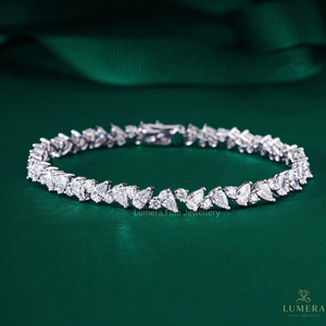 Pulsera de tenis de diamantes cultivados en laboratorio con corte de pera para mujer, chapada en oro rosa y rodio, joyería de lujo con certificación IGI - Product Image 1