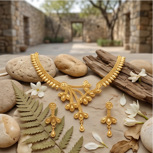 Divyoro Gold Plated Copper Alloy Short <b>Necklace</b> Earrings Set Women's Statement Jewelry Plant Pattern Classic Adjustable Length - Product Image 4