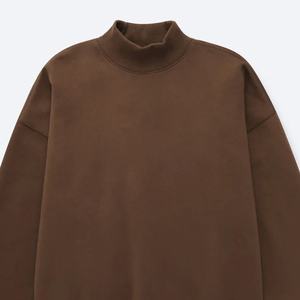 Women Oversized <b>Mock</b> <b>Neck</b> Sweatshirt Solid Brown 100% Cotton Full Sleeve Autumn Casual Wear - Product Image 4