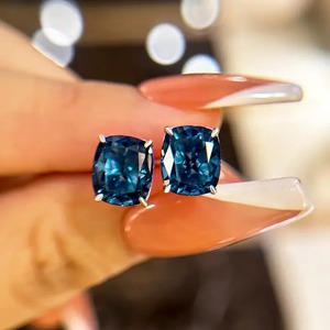Trendy 925 Moissanite Noble Cushion Cut Montana <b>Blue</b> Sapphire <b>Earrings</b> Cushion Cut White Gold Plated <b>Earrings</b> for Women's - Product Image 6