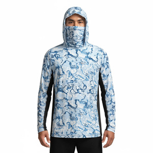 Men's Long Sleeve Fishing Shirt With Hood And Face Cover Camouflage Print UV Protection UPF 50 Breathable Quick Dry - Product Image 1
