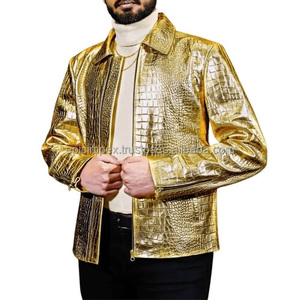 Veste en cuir de crocodile Gold Shine pour hommes | Vêtements d'extérieur en cuir véritable de luxe | ODM OEM personnalisé - Product Image 5