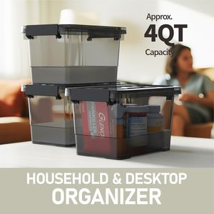 Set di 8 Contenitori di Plastica Nera con Coperchi e Manici Trasparenti, Scatole Multiuso da 4 Quarti con Coperchi, Soluzione di Stoccaggio Resistente - Product Image 2