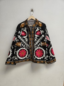 Traditional <b>Black</b> Soft <b>Velvet</b> <b>Jacket</b> <b>Women</b> s Ethnic Coat Festival Coat With Pocket Inside Lining One Size Hand Embroidered Coat - Product Image 3
