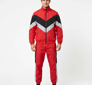 Men's <b>Red</b> Color Blocking Tracksuit Full Zip Vintage Style with Side Pockets Breathable Polyester Winter Wear 2 in 1 Design - Product Image 1
